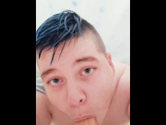 POV: Ftm gives dildo blowjob in the shower