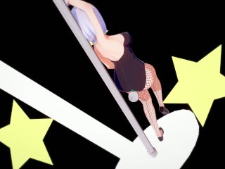 uncensored hentai, pole dance, cartoon, solo female