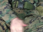 Preview 4 of US Marine Crossdresser Cums All Over Self In Full Combat Uniform