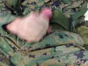 Preview 6 of US Marine Crossdresser Cums All Over Self In Full Combat Uniform