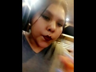 Smoking and sucking a dildo cock