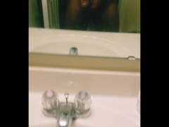 Jerking Black Cock and Nut in the Mirror!! 