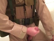 Preview 3 of US Marine in has a Quickie in Battle Uniform (Cumshot)