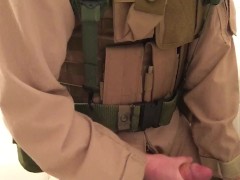 US Marine in has a Quickie in Battle Uniform (Cumshot)