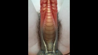 Les Lèvres De Sa Chatte Poilue Agrippent Bad Dragon