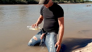 Pissing In Public In Jeans On The Rio Grande