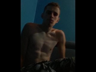 Undressing and playing with uncut cock
