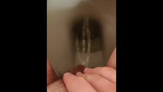 Rubbing pissing hairy pussy on the toilet after 3 hour hold