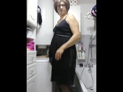 Patty crossdresser in black sheer dress