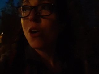 girl public piss, outside, girl peeing, nerdy girl glasses