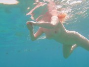Preview 4 of Fast Cum on Big Tits Underwater | Redhead Ginger Teen Naked Swim Handjob