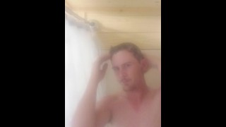 Man masturbates and cums in shower