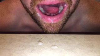 The Married CUM Whore Jerks Off And The Cums On The Counter Lick Up And Swallow The Cum Load