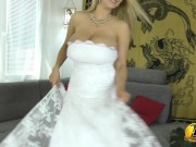 Preview 1 of Me in Wedding dress milking boobs and surprise under dress