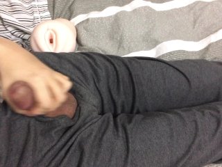 daddy strokes huge cock in bed Extremely loud moaning dirty talk for baby