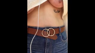 Milkymama walks exposing tits in public