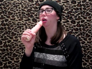 Nerdy GirlPractices Sloppy Blowjob Technique