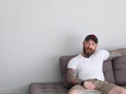 Preview 1 of Jockstrapped Sub Begs for Tattooed Daddy's Fat Cock
