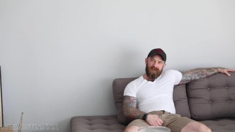 Jockstrapped Sub Begs for Tattooed Daddy's Fat Cock