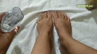 Feet massage with oil and dildo feet masturbation