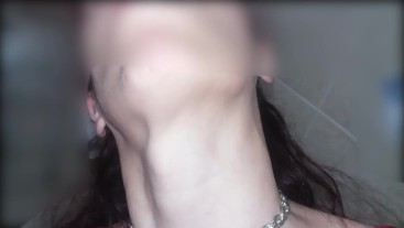 close up down up view of girl's sexy huge adam's apple