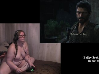 video game, naked gamer, big boobs, brunette