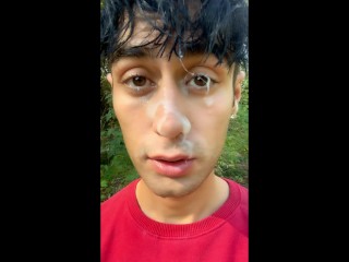 Walk and Jerk off with Cum Mess on Face by Stranger Outdoor