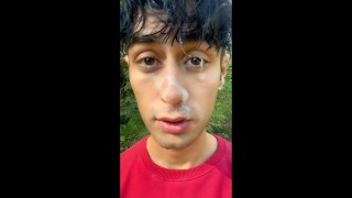 Walk And Jerk Off With Cum Mess On Face By Stranger Outdoor