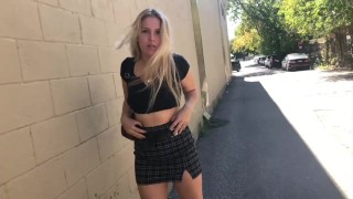 Adorable Blonde Teen Flaunting Her Skirt And Panties In Public