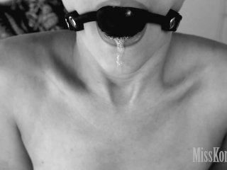Black and White Ballgagged, drooling, amd spit fetish