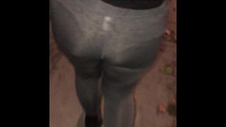 Wife in see through yoga pants flashing ass in public