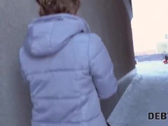 Debt4k. Petite babe Calibri Angel fucks to make her sweet tits bigger