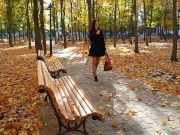 Preview 1 of Walking NO PANTIES in Pantyhose #PUBLIC Autumn Park