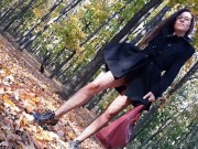Preview 5 of Walking NO PANTIES in Pantyhose #PUBLIC Autumn Park