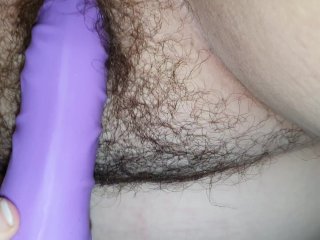 moaning, exclusive, hairy pussy, dildo