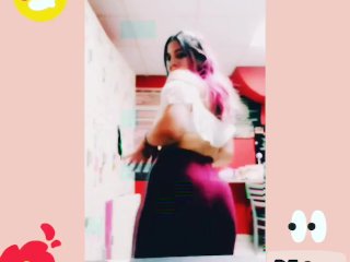 Loly jiggling her booty for a tease before changing at work alone