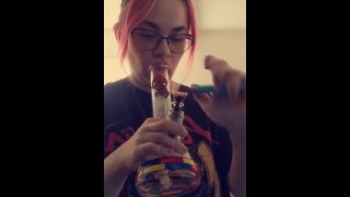 Pink haired slut takes a rip from her bong (volume up!)