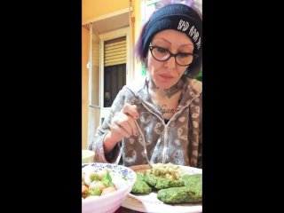 brunette, vegan girl, food mukbang, webcam