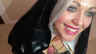 Before She Receives A Sticky Cum Confession On Her Face Slutty Nun Sucks Cock