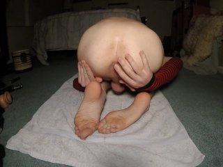 Skinny Young Femboy training his anus with huge dildo