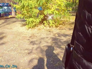 Almost caught in an amusement park whih cum in panties