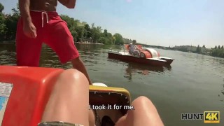 HUNT4K. Hunter meets couple at the lake and pays man to fuck his girl