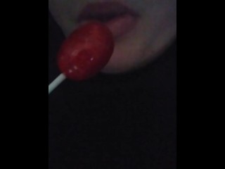 SFW Sucking on a Blow Pop Feeder Feedee Fetish Porn Red Lollipop Big Lips