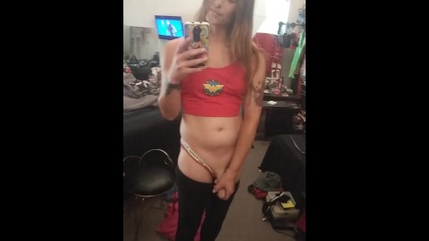 Tgirl flashing cock in leggings