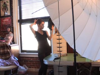 Hot brunette gets paid to have lesbian sex after photo shoot