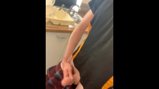 Chavvy Brit cums in kitchen