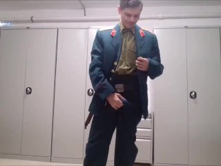 Russian soldier of the USSR shows his big cock in public