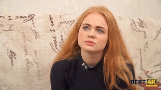 Debt4k. Cunning guy fucks shaved pussy of red-haired cutie Rose Wild