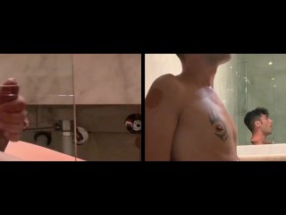 Two Angles - Big Cock and Face Expressions - Intense Quick Jerk off and Cum in the Bathroom