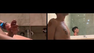Two Angles Big Cock And Face Expressions Intense Quick Jerk Off And Cum In The Bathroom